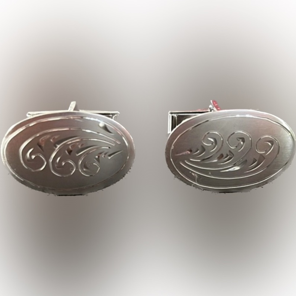 STERLING Silver Scroll Motif Cuff Links.
